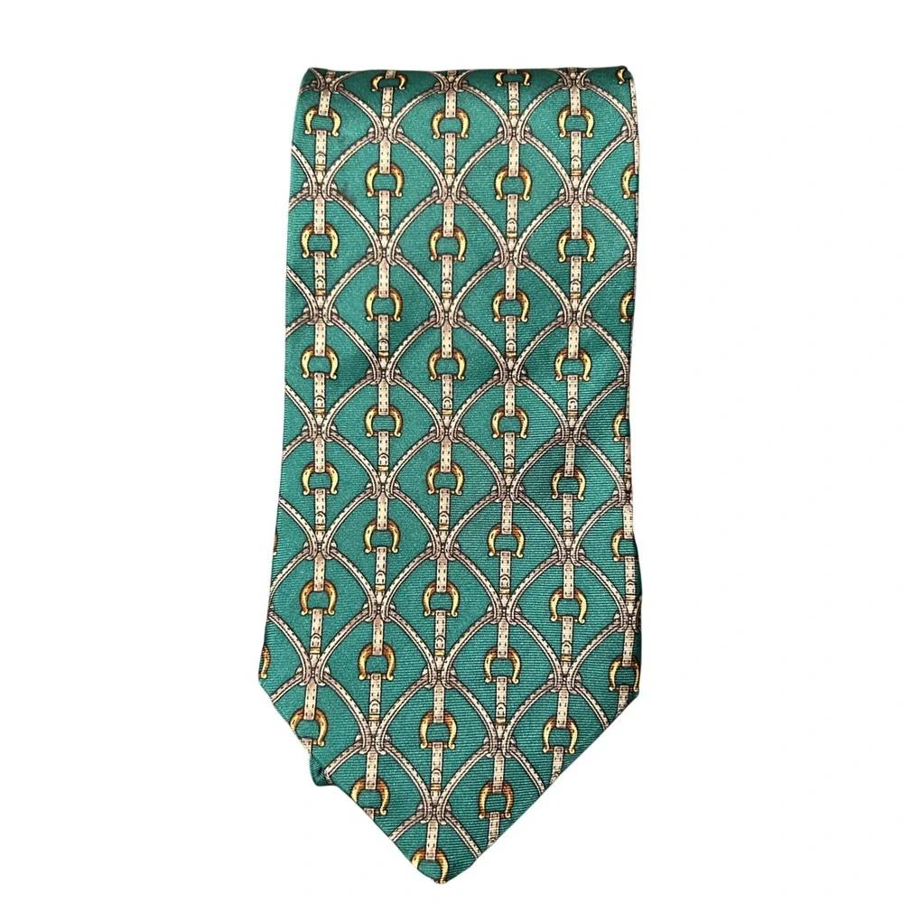 Brooks Brothers Makers Silk Tie Green Equestrian Bit Bridle USA 4x59 - CJ